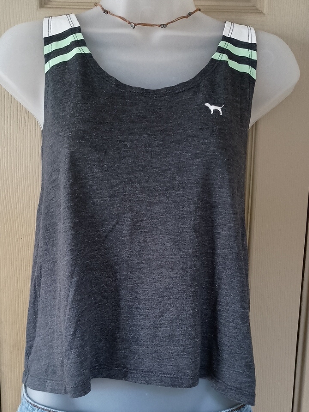 Victoria's Secret PINK Gray Tank With Mint Green And White Stripe EUC XS